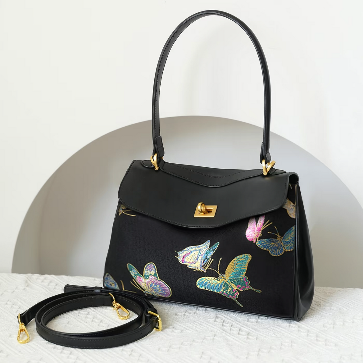 Wearable‑Art Mulberry Silk Butterfly Handbag | Niche Luxury Convertible Top‑Handle & Crossbody Purse