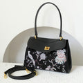 Black Silk Embroidery Bird & Floral Handbag
